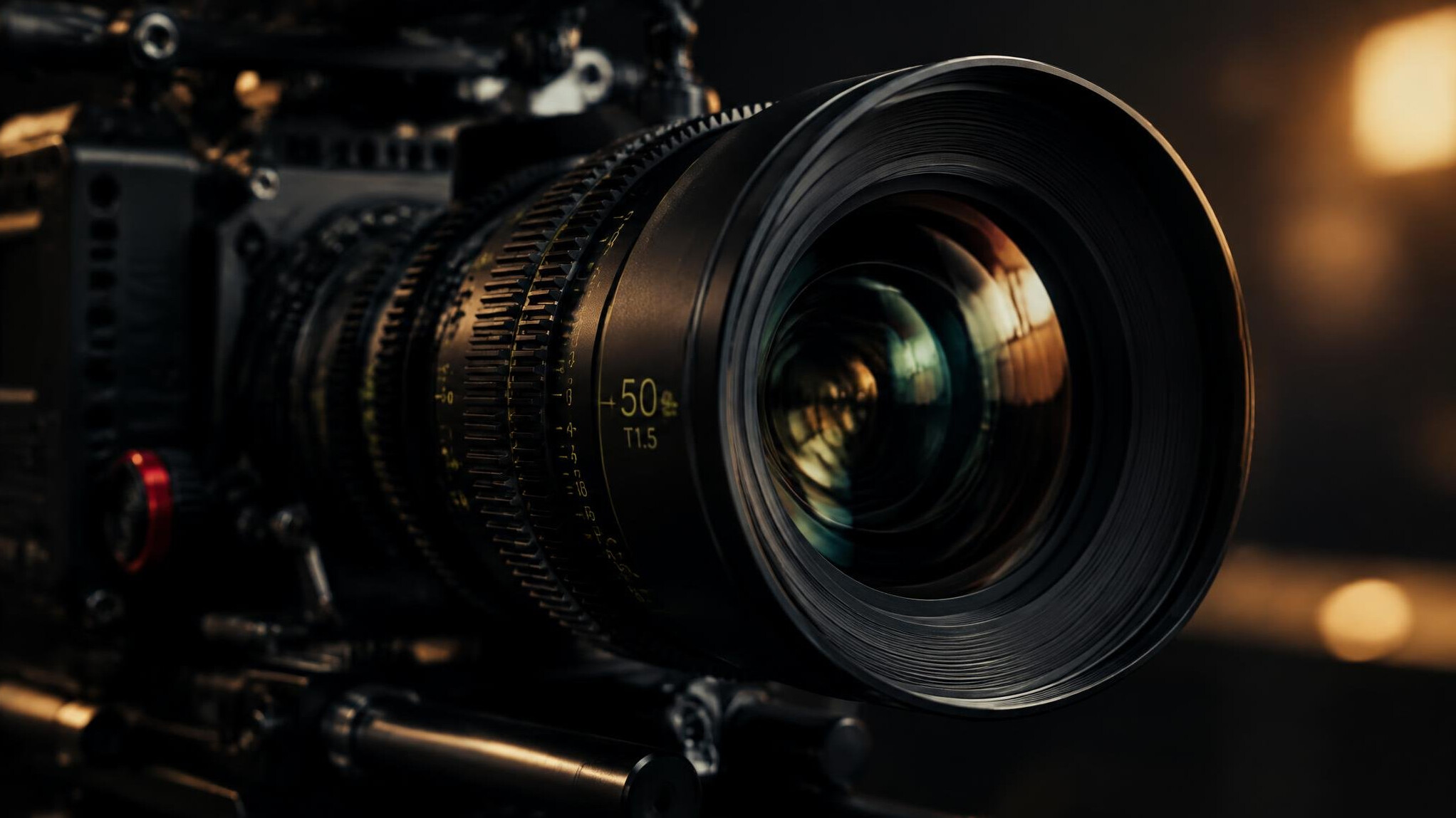 Close-up of a professional camera lens